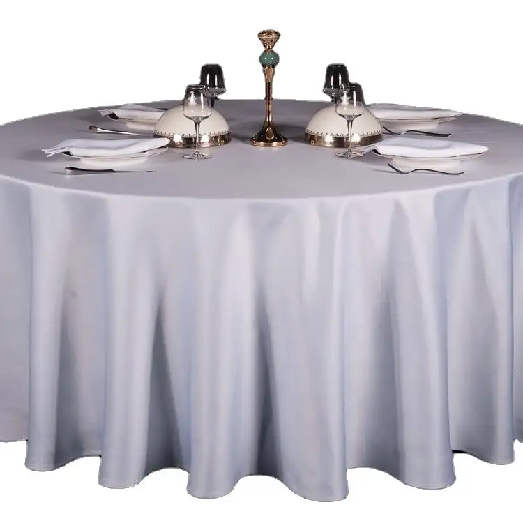 عرض ساخن بجودة عالية مفرش طاولة 100% بوليستر مفرش طاولة مستدير للزفاف مطرز بألوان أرجواني