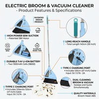Balai aspirateur 2 en 1 sans fil 1300 mAh, aspiration haute vitesse 35000 tr/min, léger pour la maison et la chambre
