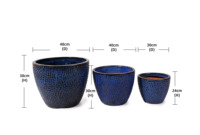 Set Pot Bunga Keramik Berkilau Ramah Lingkungan Tahan Lama Warna Biru Kobalt Motif Telinga Gandum, Cocok untuk Dalam/Luar Ruangan dengan Lubang Drainase