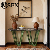 Table console ovale artistique moderne chinoise, plateau en marbre naturel poli, base en acier inoxydable, meuble d'entrée de luxe pour la maison