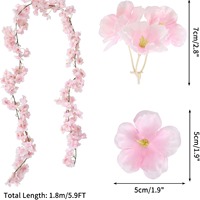 LILIS 4pcs Karangan Bunga Sakura |   Tanaman Rambat Bunga Sutra Buatan 7,5 kaki |   Tergantung |   Bebas Bau Tahan Rontok |   Pesta Gerbang Pernikahan