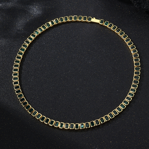 Collar de Tenis con Bisel Brillante Chapado en Oro para Mujer, Conjunto de Joyería con Diamantes de Imitación, Collar de Tenis con Esmeraldas Estilo Hip Hop - Product Image 4