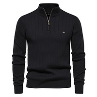 Polos décontractés pour hommes en maille à manches longues, col montant avec fermeture éclair métallique 1/4, en stock, conception personnalisée OEM