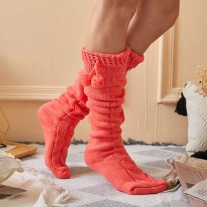 Calcetines Largos de Mujer, Medias de Punto de Lana con Bola de Pelo, por Encima de la Rodilla - Product Image 2