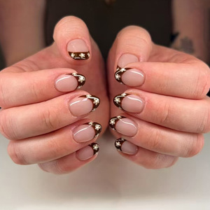 Lot de 24 faux ongles roses à presser, motif étoile et pois, réutilisables, haute qualité, style French Manucure - Product Image 4