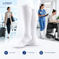 Chaussettes de compression pour infirmières, confortables, avec tableau de mesure du mollet, manchette plus large, bout plat, vérifiées, blanches, avec bande de soutien de la voûte plantaire, ajustement gradué