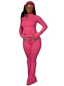 2025 женский нейлоновый фитнес-комплект, куртка на молнии и расклешенные спортивные штаны с головным убором, спортивная одежда для активного спорта, комплект из 2 предметов - Product Image 2