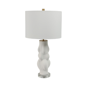 Lampada da Tavolo 3D Scolpita con Base in Gres e Paralume Classico in Tessuto, Decorativa per Camera da Letto e Soggiorno - Product Image 1