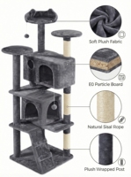 Arbre à chat multi-niveaux en peluche écologique de qualité supérieure avec poteaux à gratter en sisal naturel, emballage en carton