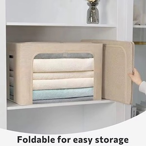 Échantillon Gratuit - Lot de 2 Bacs de Rangement pour Vêtements - Boîte de Rangement Empilable avec Cadre Métallique - Boîte en Tissu Lin Pliable avec Poignées - Product Image 2
