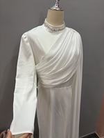 Robe de soirée élégante en mousseline de soie Sharut Moyen-Orient Dubaï 2026, coupe ajustée, manches longues, élégante, perles faites à la main, col de robe