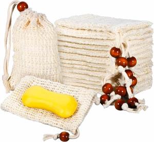 Sac de rangement pour savon, pochette à séchage rapide, réutilisable, sans plastique, en tissu de coton, 30x45cm, recyclable, avec cordon de serrage, perle en bois, pour la douche - Product Image 3