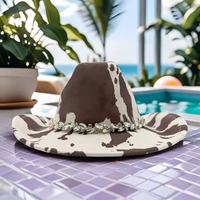 Chapeau de cowboy en gros à imprimé vache marron et blanc avec bande de strass en cristal, idéal pour les fêtes de bachelorette et le rodéo, pour adultes