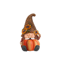 Décoration de maison de Thanksgiving gnome kawaii, figurine en résine de citrouille, gnome espiègle, ornement peint à la main, réaliste, taille personnalisable