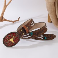 Ceinture de cowboy western avec boucle en alliage tête de taureau, motif à pois, design tendance rétro unisexe punk en relief, largeur 3,8 cm, 100-120 cm