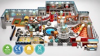 Équipement de terrain de jeu intérieur direct usine, thème moderne multi-zones, basketball, trampoline, tour conique, toboggan spiralé, billard