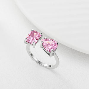 925 Sterling Zilveren Statement Openingsringen Met Roze Zirkoon Lab Diamant Trendy Geometrische Sieraden Voor Vrouwen Voor Bruiloften - Product Image 5