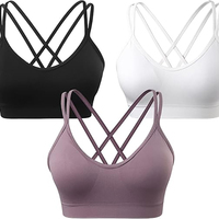 FH Women Yoga Bra <strong>Top</strong> Summer New Thin Straps Sexy Padded <strong>Cross</strong> Back Open Back Sports Gym Fitness Wear Workout Soft Nude Feeling