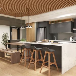 Armoires de cuisine modulaires européennes de luxe en gros, écologiques, durables, en acier inoxydable, avec panneau en mélamine, complètes - Product Image 2