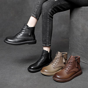 2022 nuevo cuero de vaca genuino Vintage para botas Martin para mujer corto otoño primavera estilo occidental con Color de Punta frotada - Product Image 5