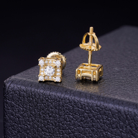 Bijoux hip-hop de luxe de haute qualité plaqués or certifiés GRA Moissanite taille brillante 925 argent boucles d'oreilles carrées pour hommes
