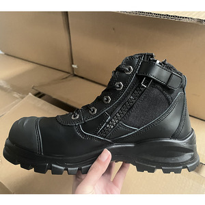 DSF53 Black Working full grain steel toe cap anti smash <b>safety</b> shoes puncture proof worker ankle <b>boots</b> Coyote brown side <b>zip</b> - Product Image 1