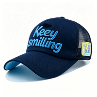 Casquette Trucker en Velours Broderie 3D Gonflée Personnalisée Bleu Marine avec Dos en Maille et Patch Latéral – Style Streetwear, Chapeau d'Extérieur et de Plage OEM