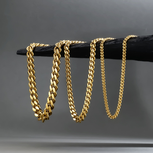 Chaîne de collier en acier inoxydable 8mm 5mm 3mm, non-ternissable, style hip-hop pour femme, chaîne cubaine Miami, plaqué or 14K véritable, chaînes gourmettes Miami - Product Image 1