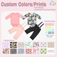 Ensemble 2 pièces printemps-automne pour petites filles : barboteuse florale à manches longues et salopette à bretelles – Tenue de boutique pour bébé en gros