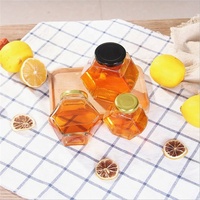 100Ml, 220Ml, 380Ml, bouteille De qualité alimentaire, plateaux De Miel vides, Pot hexagonal en verre avec couvercles en métal