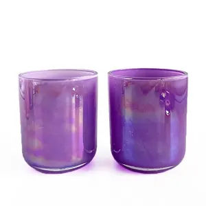 Velas de vidro holográfico 16oz, galvanizado, cor roxa, grande, frasco de vidro com tampas