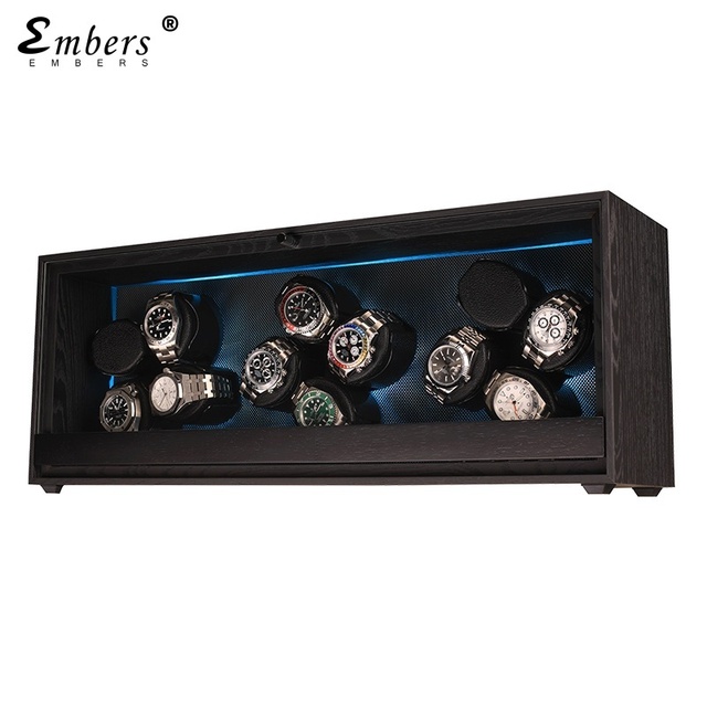 Embers Watch Winder 4 8 12 Slots Black Wood Grain Protective Durable Eco-Friendly Automatic Watches Storage Box Mabuchi Motor
