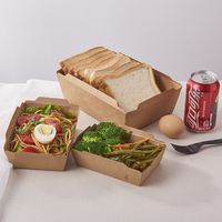 Boîte à lunch et à salade rectangle jetable en papier kraft avec couvercle transparent en PET à emporter