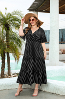 Canal XL-4XL col en V à pois une ligne grande taille robes maxi pour femmes été