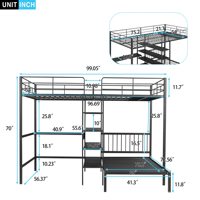 Litera doble de metal con escritorio integrado y estantes de almacenamiento Litera de estilo moderno con riel de seguridad Escalera integrada