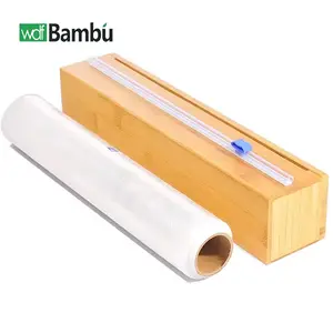 Toptan mutfak rulo organizatör sarılmak tutucu bambu folyo sarma dağıtıcı saklama kesici ile