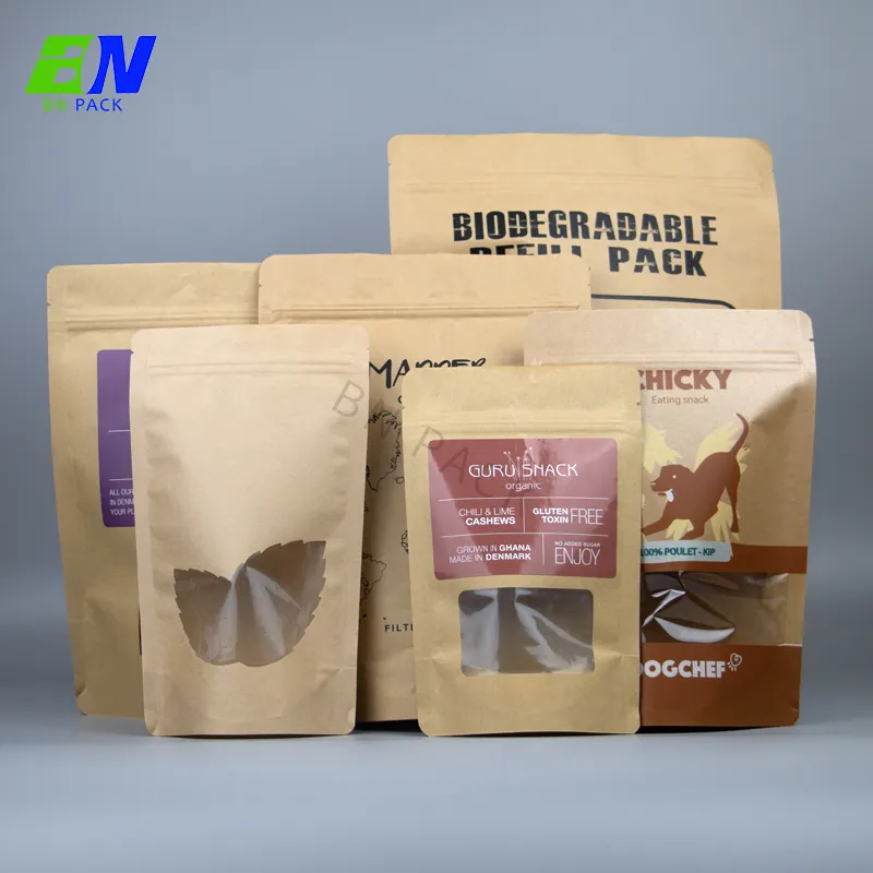 Tùy Chỉnh Phân Hủy Sinh Học Kraft Pouch Đứng Lên Túi Thực Phẩm Zip Khóa Gia Vị Và Thảo Mộc Bao Bì