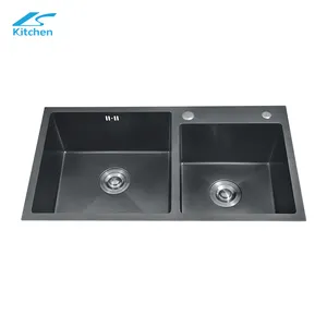 El yapımı tek mutfak evyesi 304 paslanmaz çelik altın renk lavabo çift kase undermount lavabo LS8045S-2