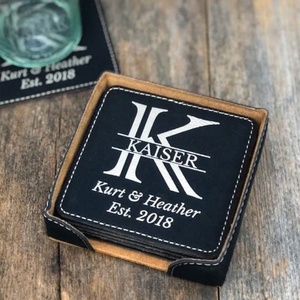 Ensemble <span class=keywords><strong>de</strong></span> 6 sous-verres carrés en similicuir personnalisables et résistants à la chaleur avec support – Vente en gros - Product Image 6