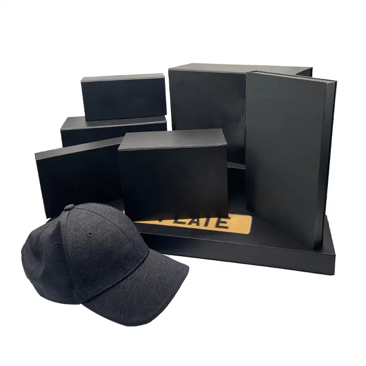 Umwelt freundliche benutzer definierte Kappe Box Verpackung Baseball kappe Verpackung jeder Größe Pappe schwarze Kappe Box