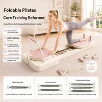 Pilates Reformer en matériau PP, mini-appareil multifonctionnel, machine de flexibilité, lit de yoga pliable pour usage domestique, violet/beige