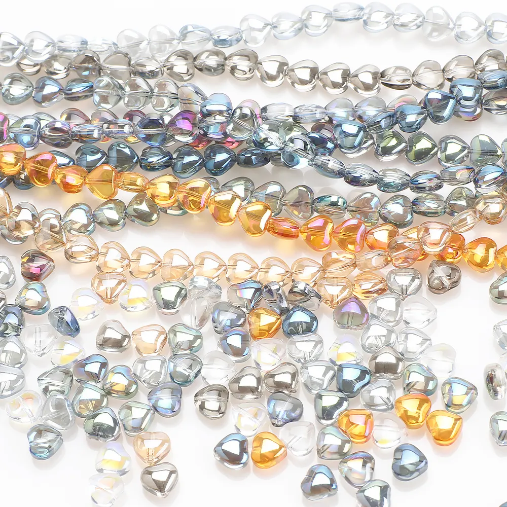 ZHB 8MM kalp şekli kristal dağınık boncuklar metalik renkler aşk Charms kolye cam boncuk takı yapımı için DIY el yapımı el sanatları