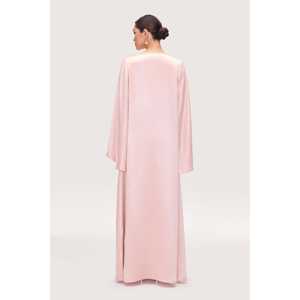 Liana Ouvert Abaya avec Manches Évasées Modeste Soirée Rose Perle Robe - Product Image 6