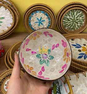 Tazón de concha de coco con incrustaciones de nácar y logotipo personalizado al por mayor, vajilla de mosaico lacado hecha a mano, buen precio - Product Image 5