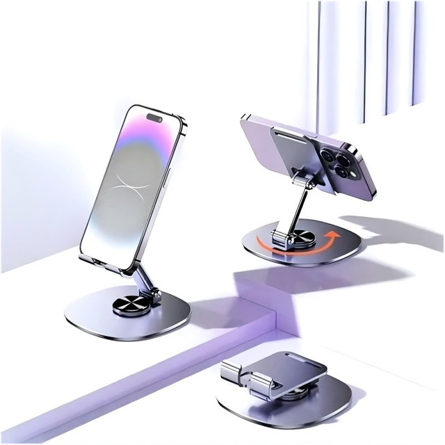 Aluminum Alloy Desk Phone & Tablet Holder with 360 Rotation Foldable Flexible Portable