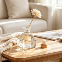 Diffuseur en verre givré en forme de yourte avec bâtonnets de fleurs séchées, emballage en carton facile à ouvrir