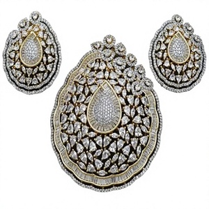 Gold Plated <b>Crystal</b> Jewelry <b>Set</b> Pear Cut Pendant and Earrings Women's Wedding Classic Style Fashion Jewelry <b>Sets</b> - Product Image 2