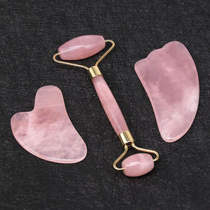 ชุดลูกกลิ้งหินควอตซ์และกัวซาลูกกลิ้งนวดหน้าทำจากหยกและโรสควอตซ์ - Product Image 4
