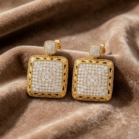 Boucles d'oreilles pendantes carrées vintage sur mesure en filigrane, plaqué bronze antique, acier inoxydable, entièrement pavées de zircon, luxe