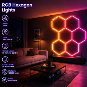 Lampe suspendue hexagonale personnalisable 110V RGB intelligente pour atelier de detailing automobile, <span class=keywords><strong>garage</strong></span>, avec livraison rapide et technologie sans ombre - Product Image 2